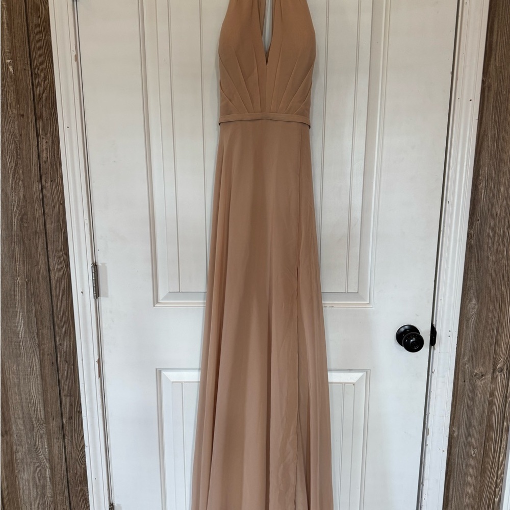 Azazie Tan Halter Maxi Dress